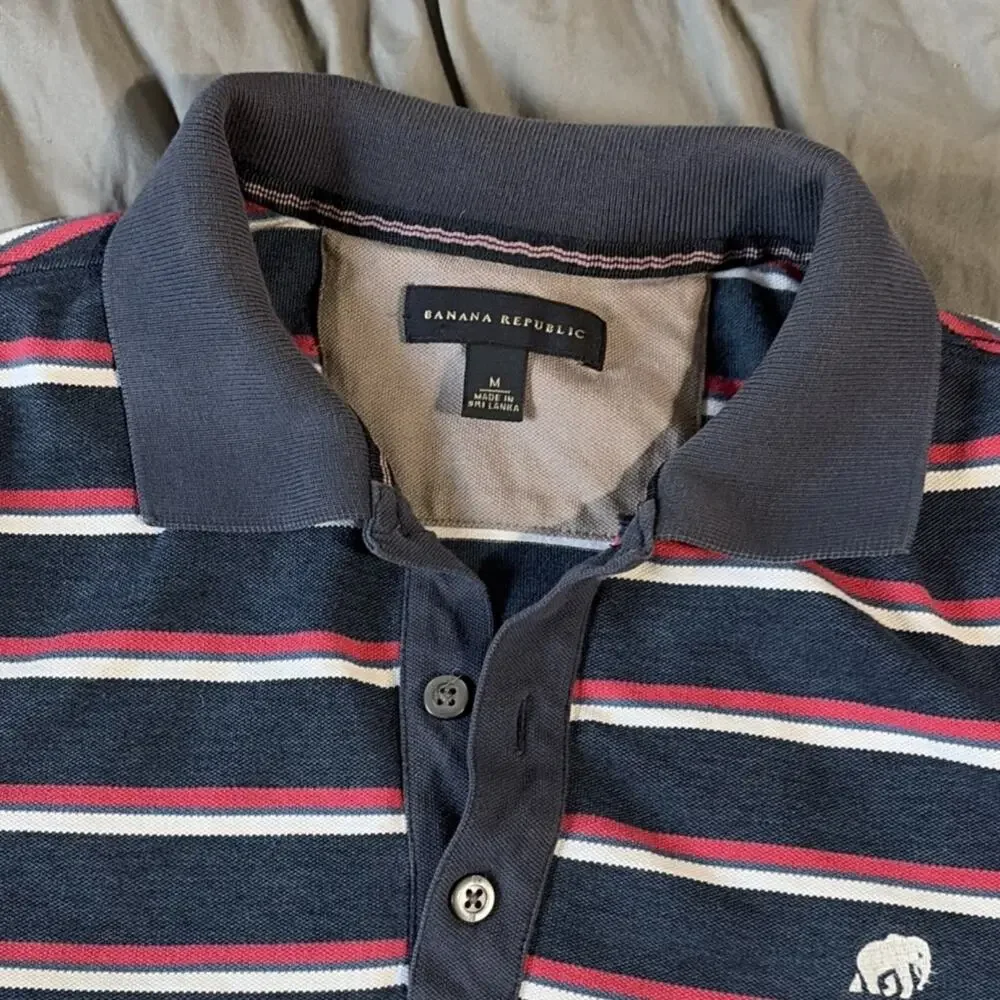 Banana Republic Men's Striped Polo Shirt Navy Red White Medium